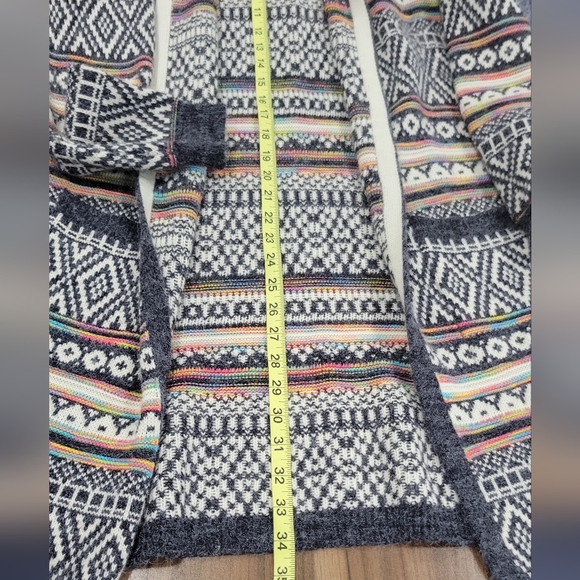 Monteau Los Angeles Hooded Intarsia Knit Duster Cardigan Front Pockets Size M - Picture 7 of 9